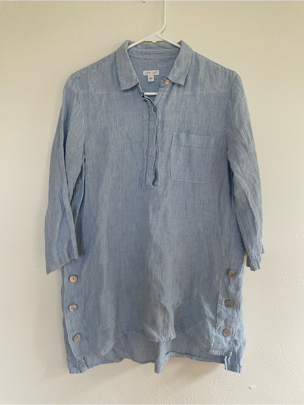 J.Jill blue/white striped love linen shirt dress with button detail